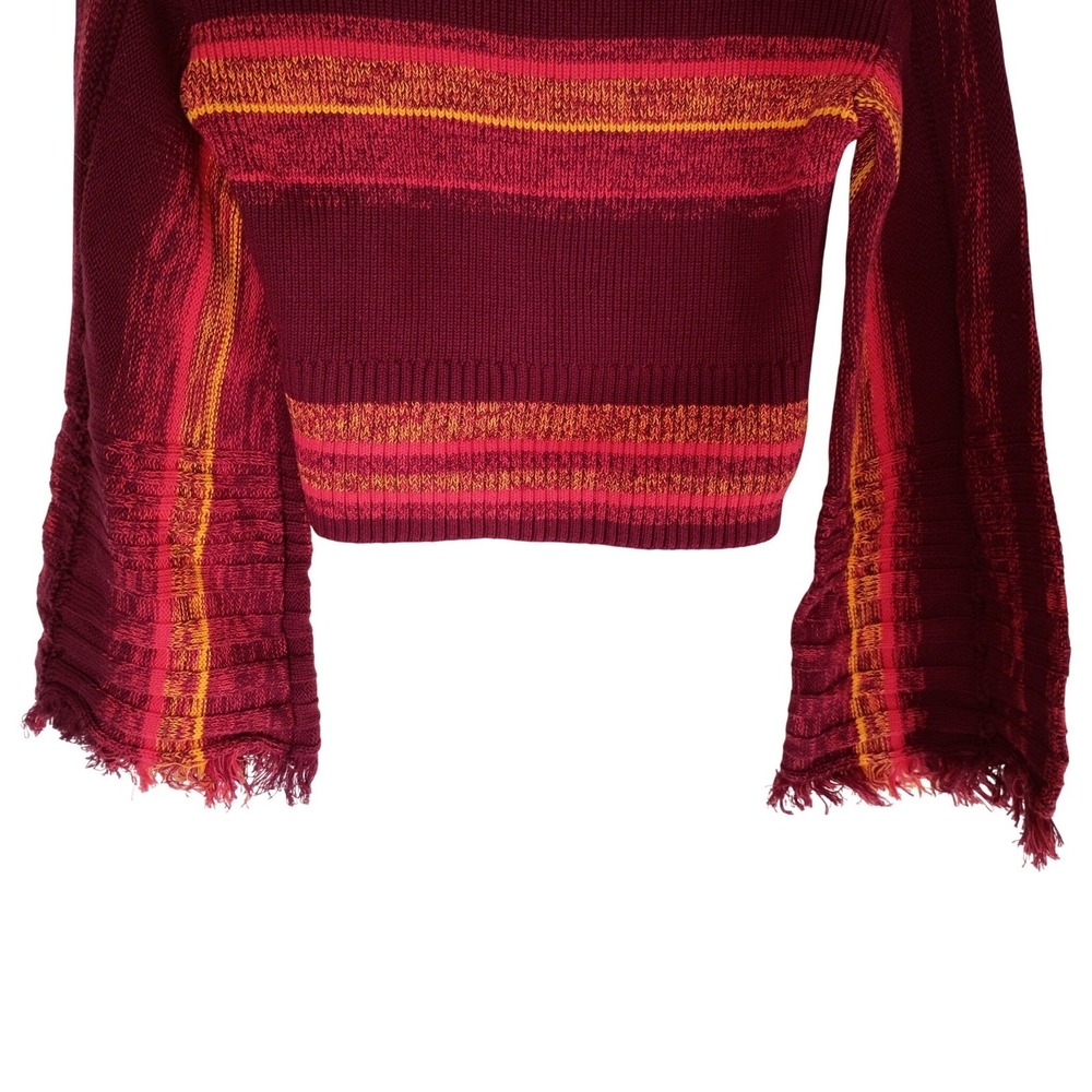 Free People Womens‎ Sweater Sz XS Red Striped Cropped Turtleneck Bell Sleeves - Picture 6 of 12